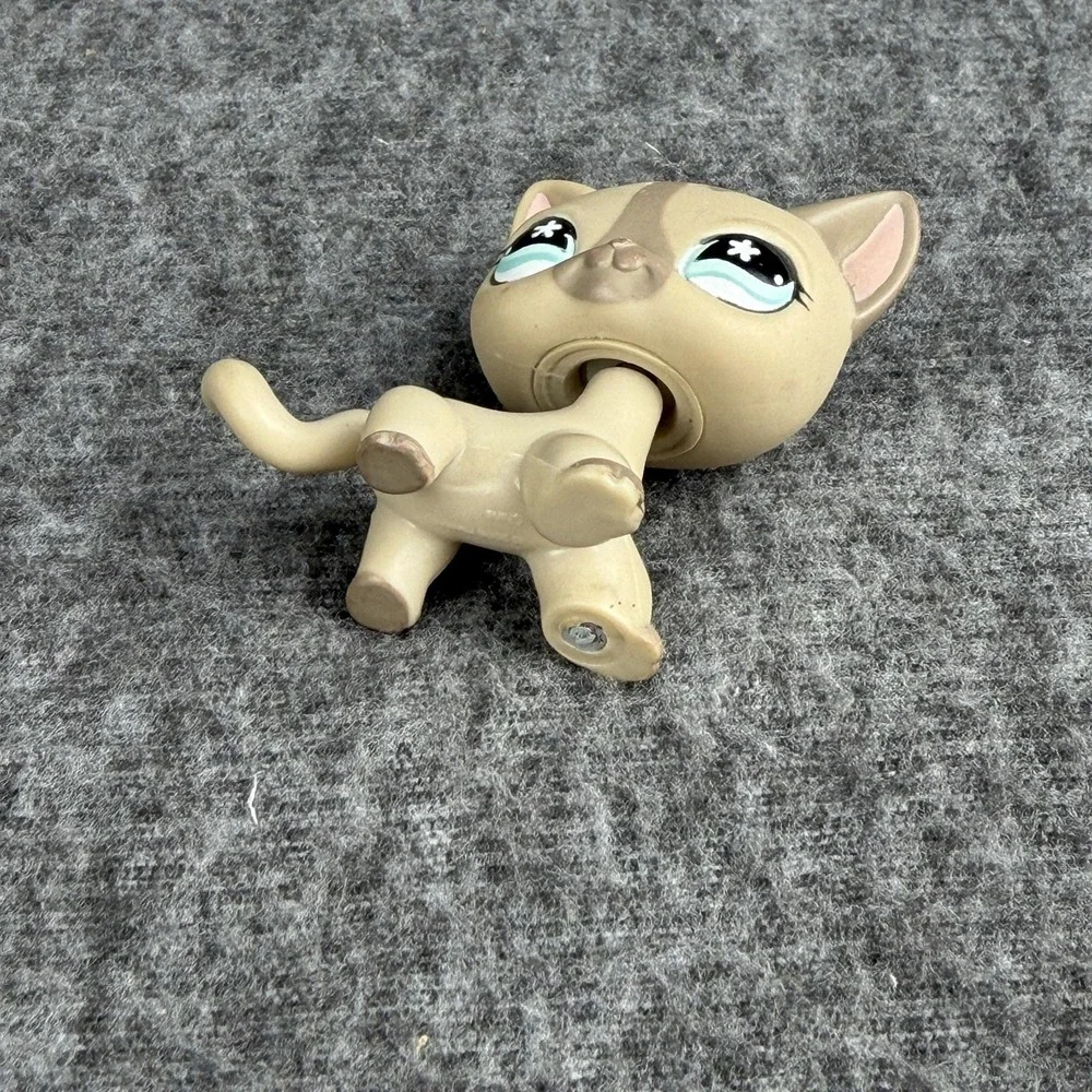 Littlest Pet Shop Beige Grey Cat #468 Figure Hasbro‎ Blue Eyes 2004 LPS Toy